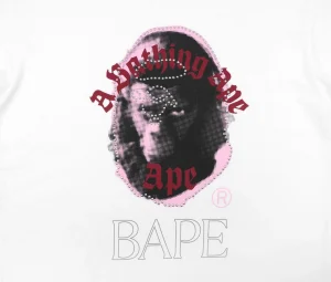 Bape Rhinestone Ape Head Graphic T-Shirt White Front Print