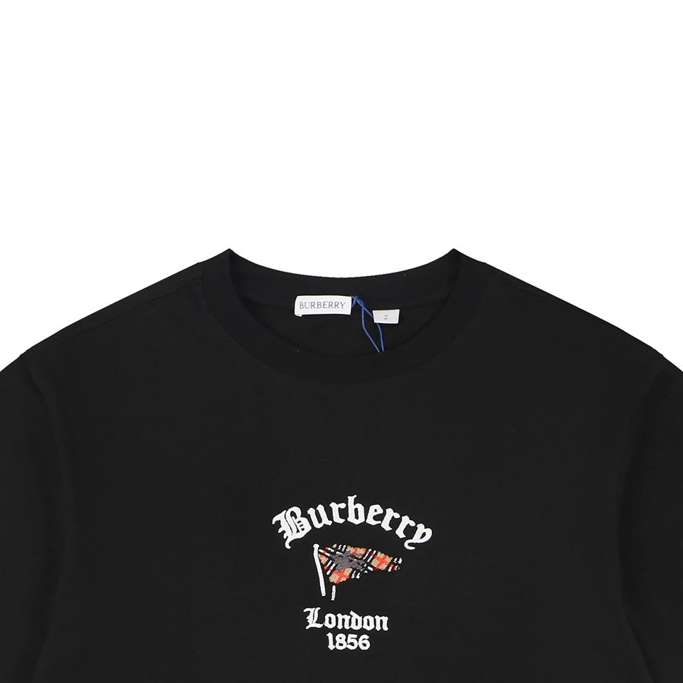 Burberry Check Flag Embroidered T-Shirt Black