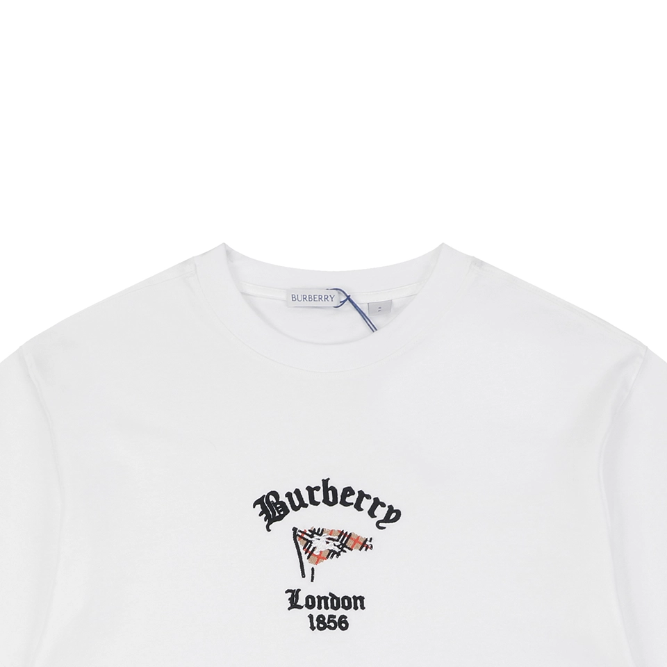 Burberry Check Flag Embroidered T-Shirt White