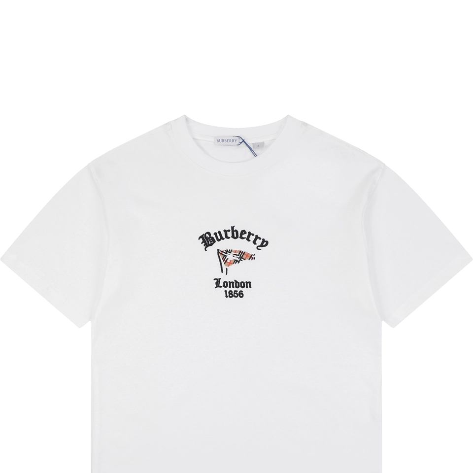 Burberry Check Flag Embroidered T-Shirt White