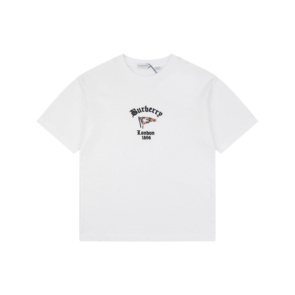 Burberry Check Flag Embroidered T-Shirt White Front view