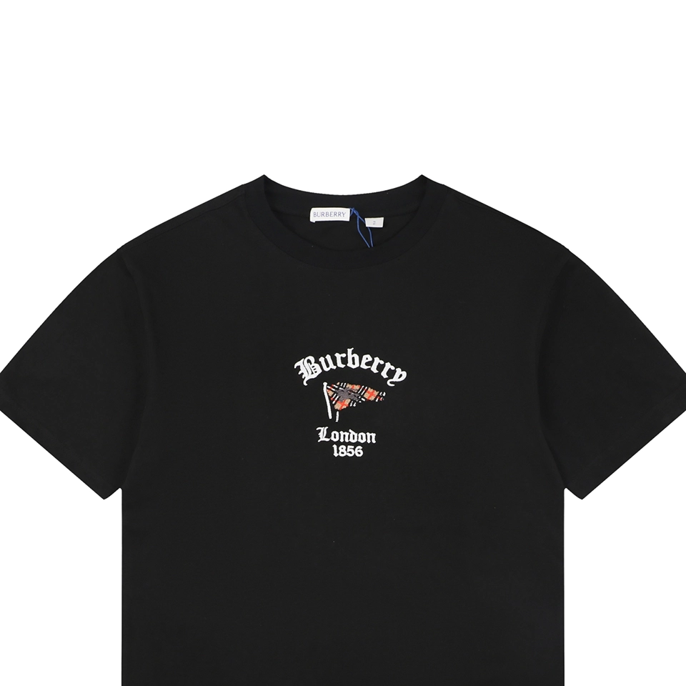 Burberry Check Flag Embroidered T-Shirt Black