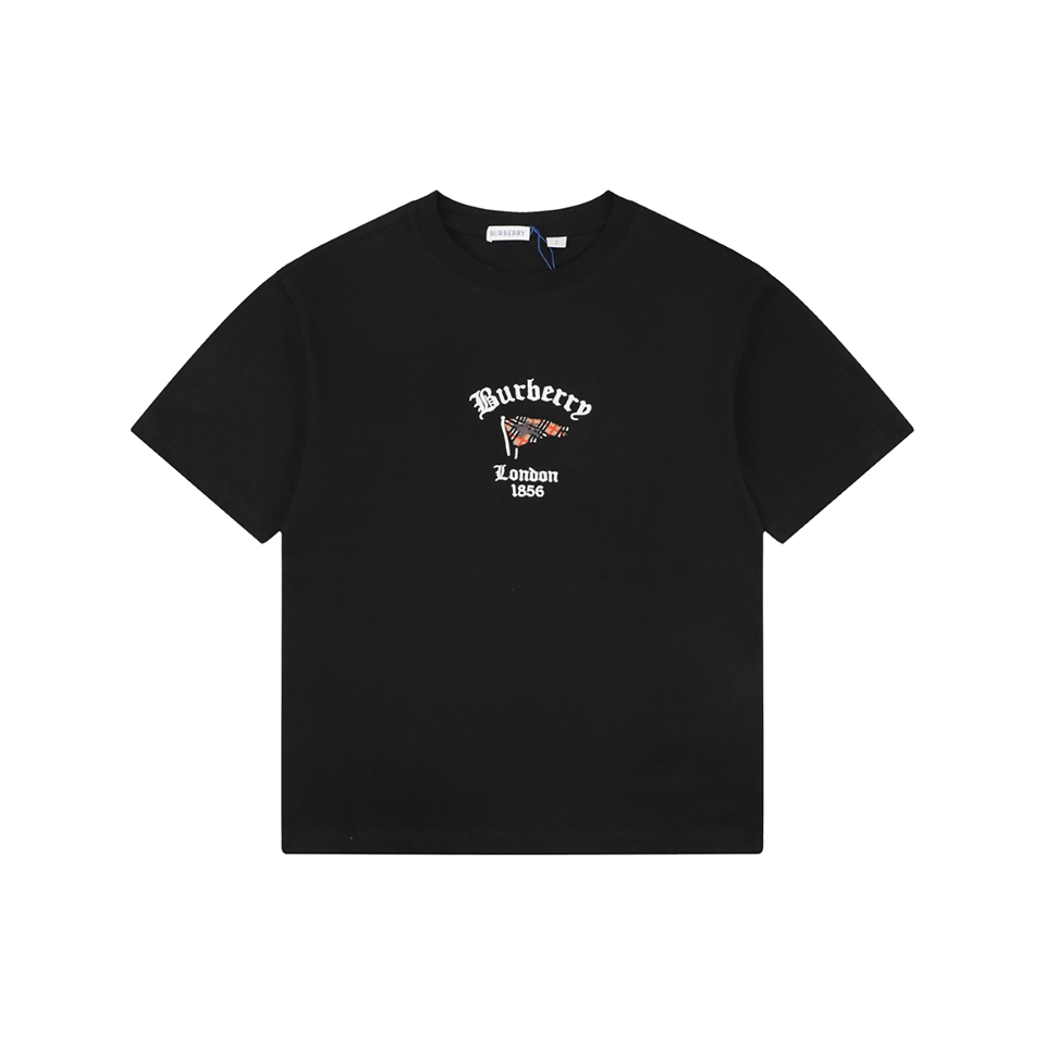 Burberry Check Flag Embroidered T-Shirt Black Front view