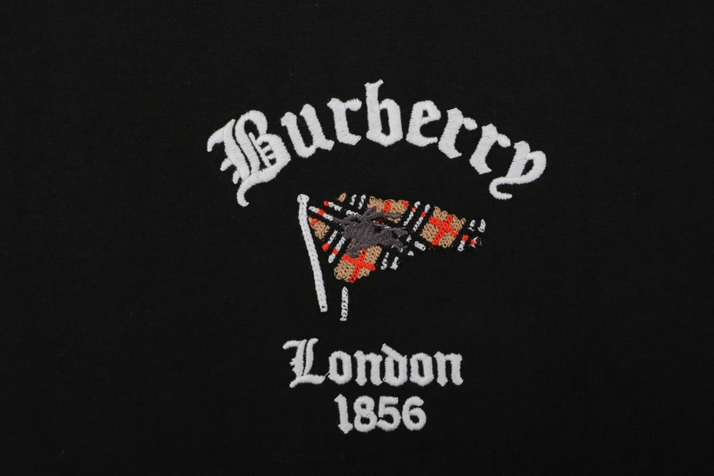 Burberry Check Flag Embroidered T-Shirt Black Front Print