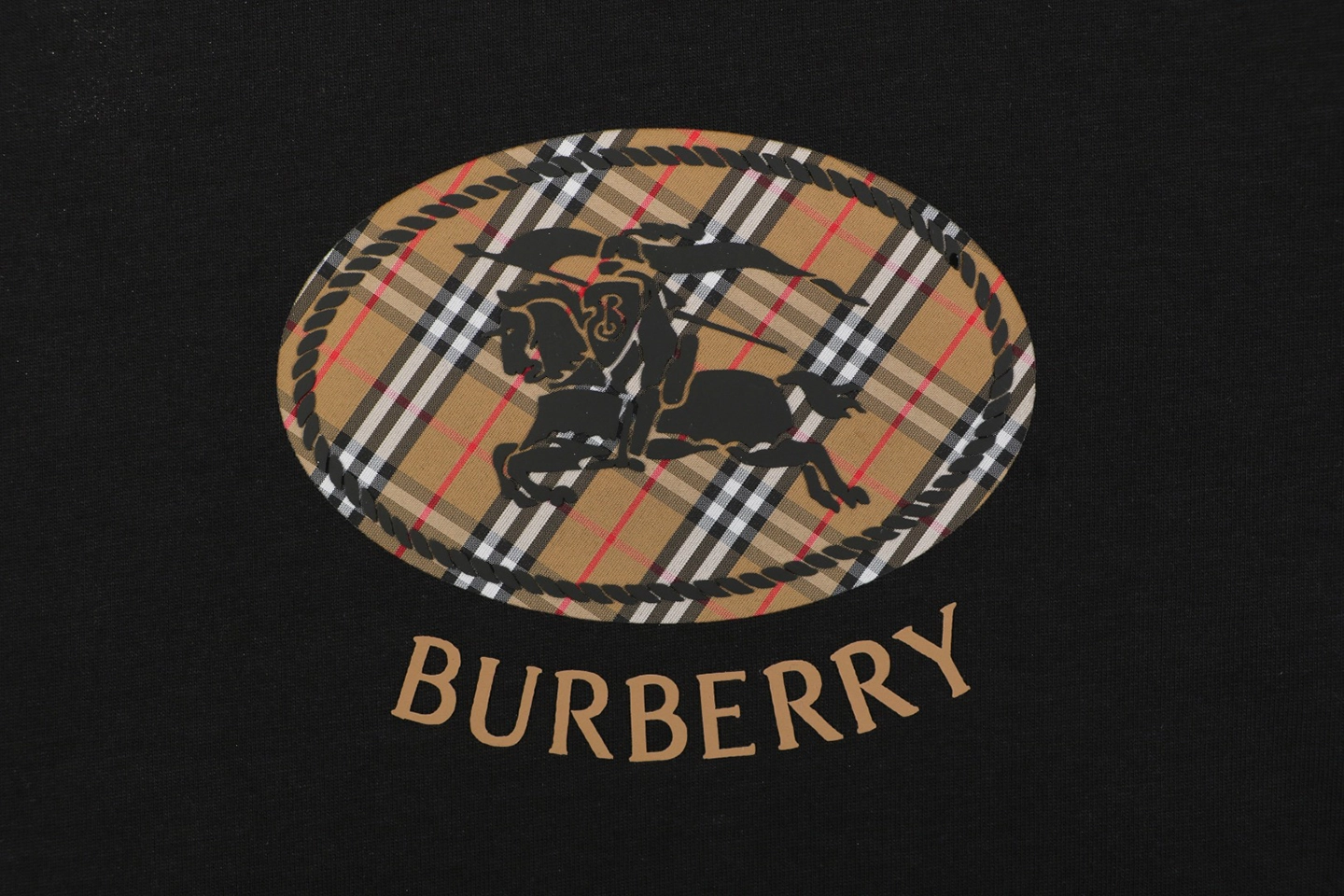 Burberry Check Knight Emblem T-Shirt Black Front Print