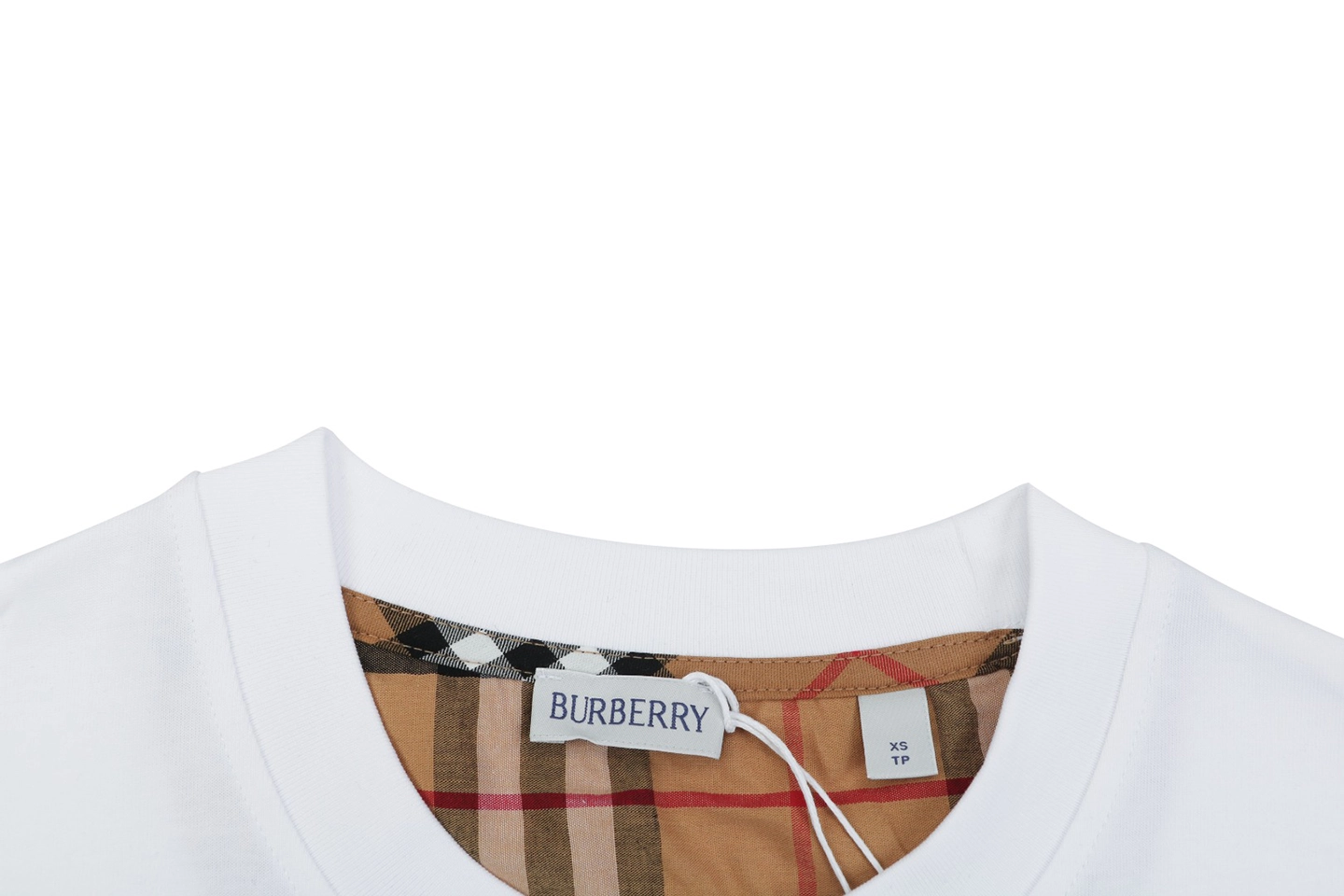 Burberry Check Sleeve Logo Embroidered T-Shirt White Collar