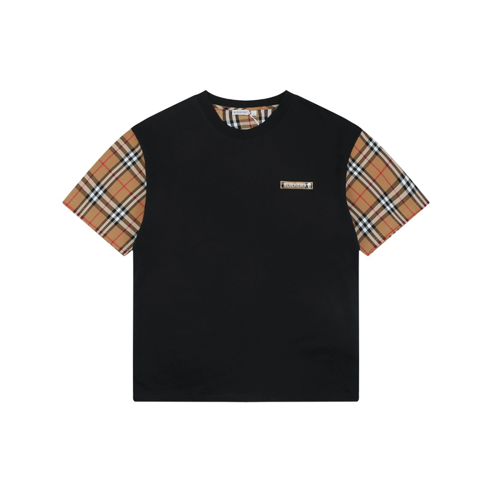 Burberry Check Sleeve Logo Embroidered T-Shirt Black Front view