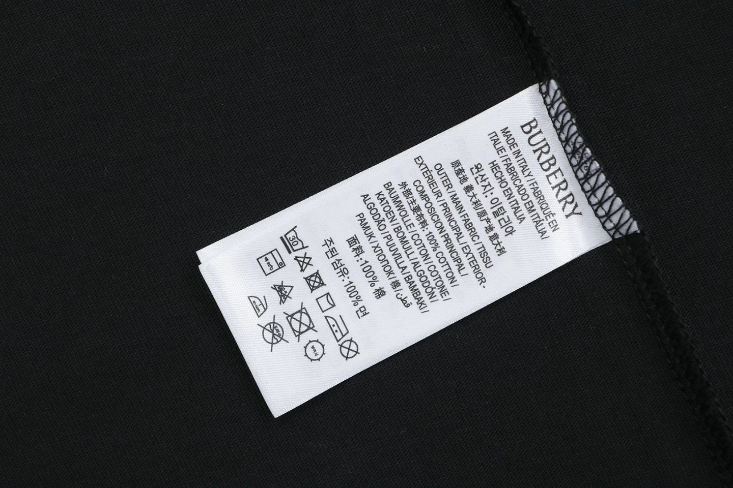 Burberry Check Sleeve Logo Embroidered T-Shirt Black Wash label