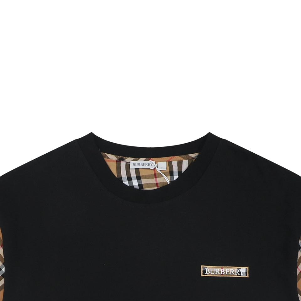 Burberry Check Sleeve Logo Embroidered T-Shirt Black