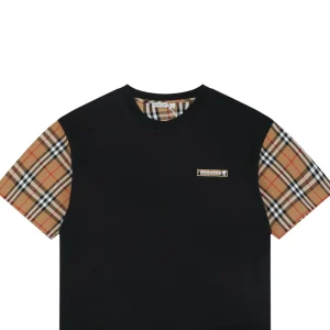 Burberry Check Sleeve Logo Embroidered T-Shirt Black