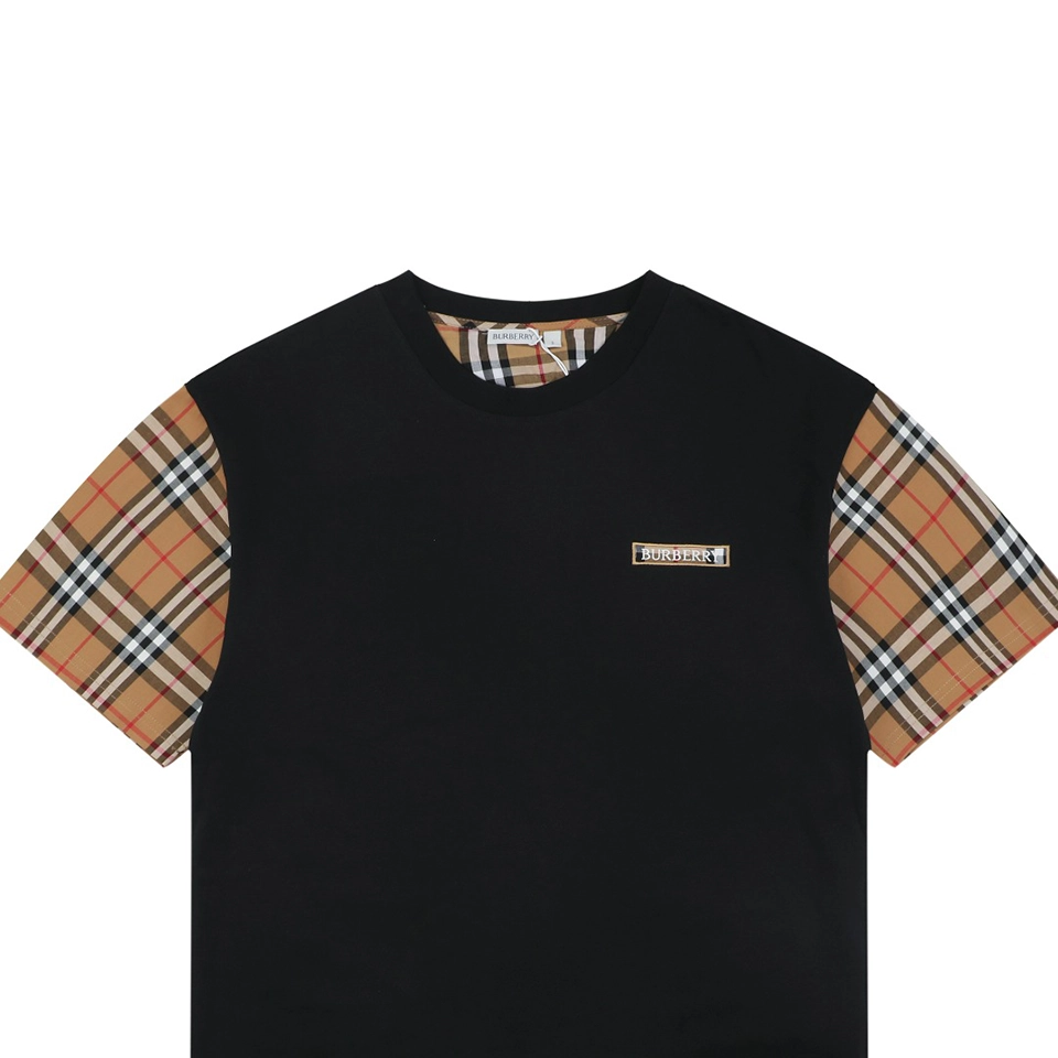 Burberry Check Sleeve Logo Embroidered T-Shirt Black