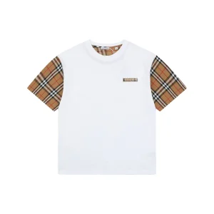 Burberry Check Sleeve Logo Embroidered T-Shirt White Front view