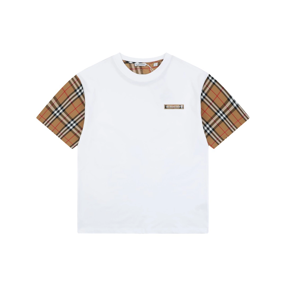 Burberry Check Sleeve Logo Embroidered T-Shirt White Front view