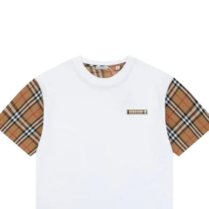 Burberry Check Sleeve Logo Embroidered T-Shirt White