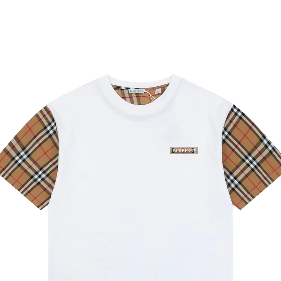 Burberry Check Sleeve Logo Embroidered T-Shirt White