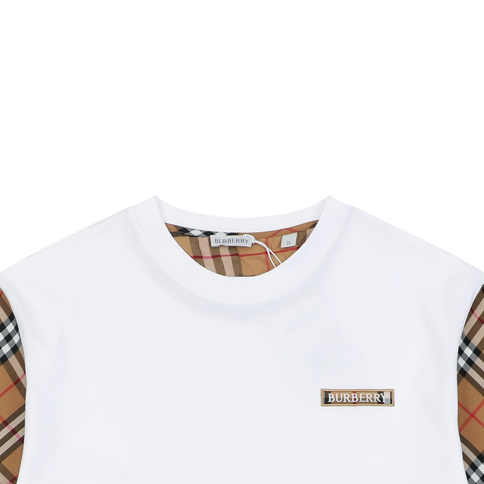 Burberry Check Sleeve Logo Embroidered T-Shirt White