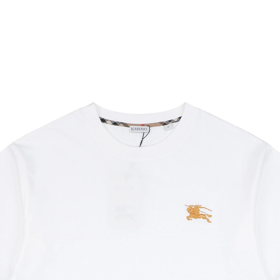 Burberry Check Trim Equestrian Knight Embroidered T-Shirt White