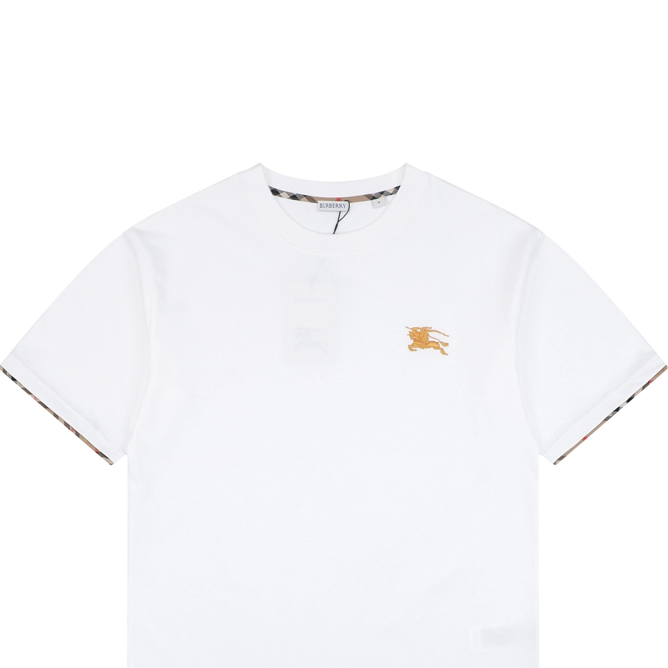 Burberry Check Trim Equestrian Knight Embroidered T-Shirt White