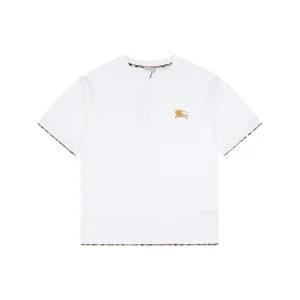 Burberry Check Trim Equestrian Knight Embroidered T-Shirt White Front view