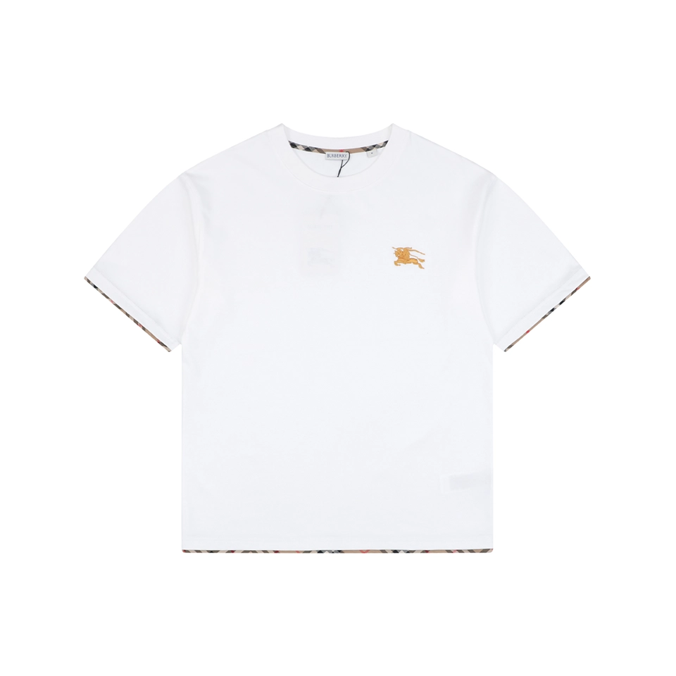 Burberry Check Trim Equestrian Knight Embroidered T-Shirt White Front view