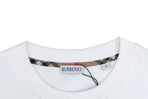 Burberry Check Trim Equestrian Knight Embroidered T-Shirt White Collar