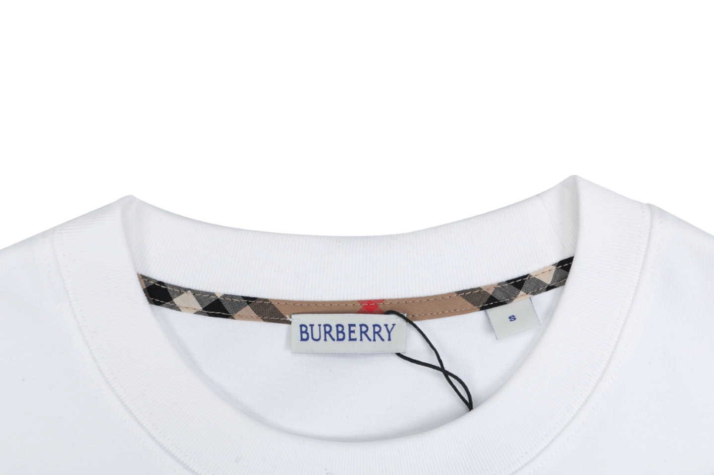 Burberry Check Trim Equestrian Knight Embroidered T-Shirt White Collar