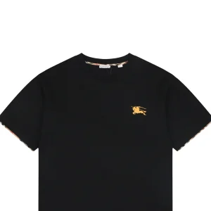 Burberry Check Trim Equestrian Knight Embroidered T-Shirt Black