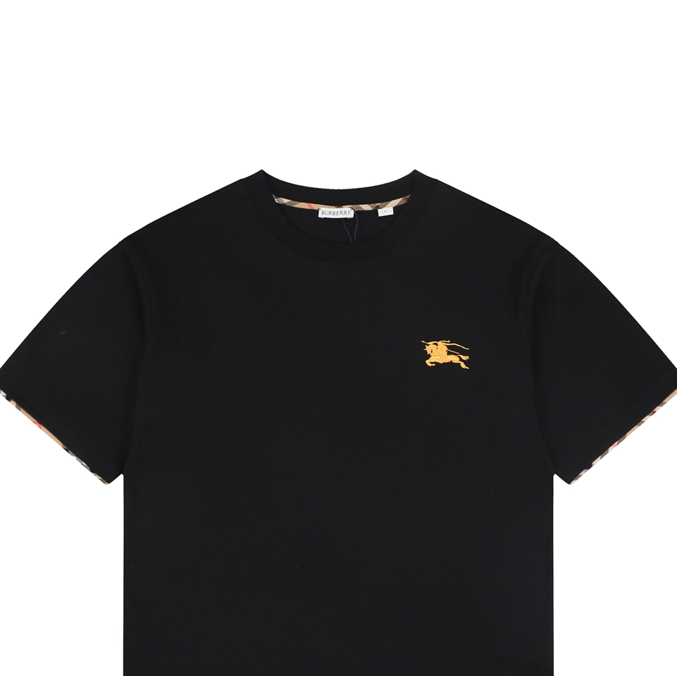 Burberry Check Trim Equestrian Knight Embroidered T-Shirt Black