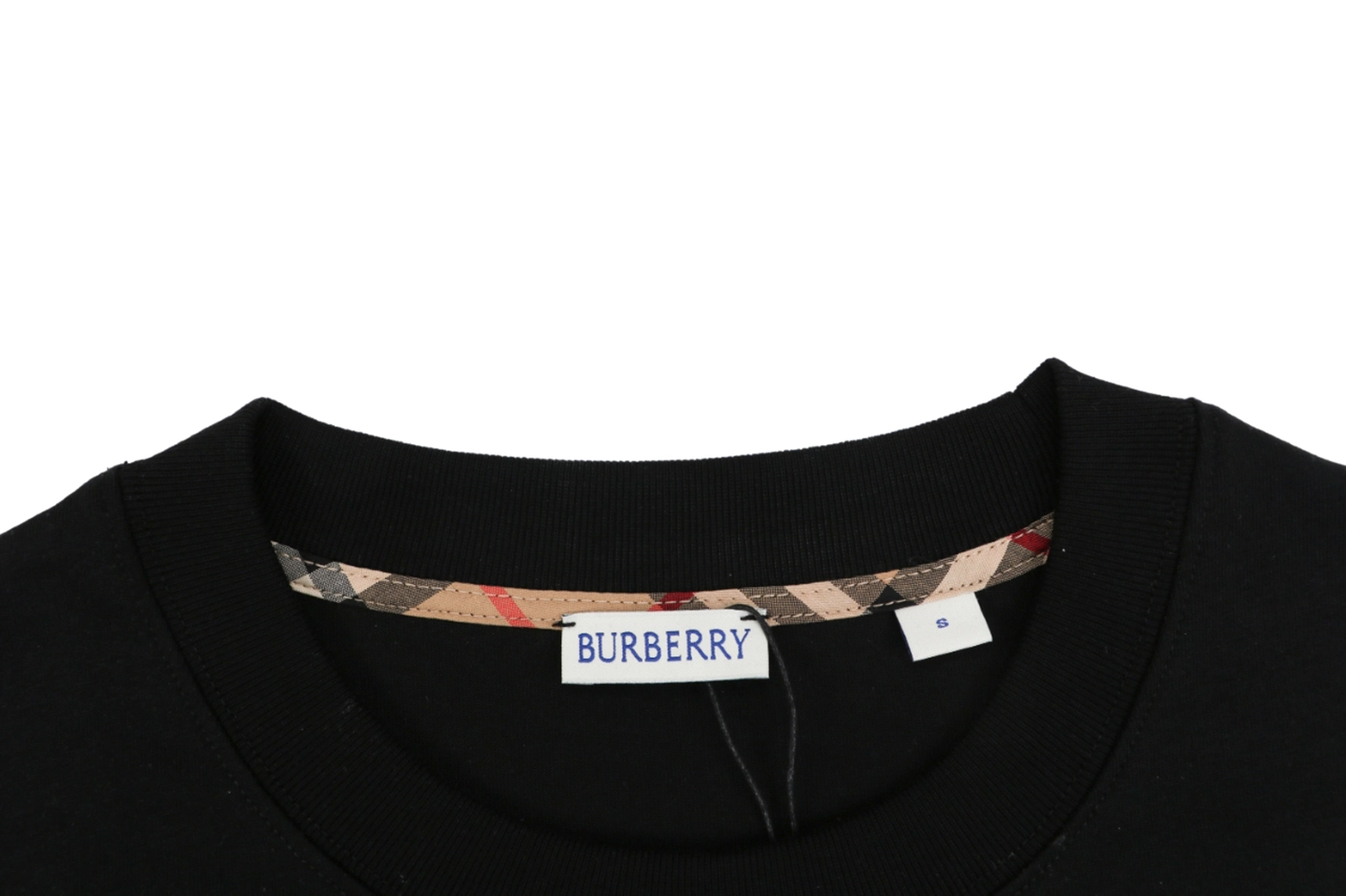 Burberry Check Trim Equestrian Knight Embroidered T-Shirt Black Collar