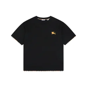 Burberry Check Trim Equestrian Knight Embroidered T-Shirt Black Front view