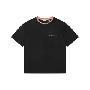 Burberry Check Trim Pocket Embroidered Horse Logo T-Shirt Black Front view