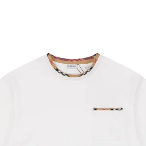 Burberry Check Trim Pocket Embroidered Horse Logo T-Shirt White