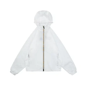 Burberry Check Zip Lightweight Hooded Jacket White Front view