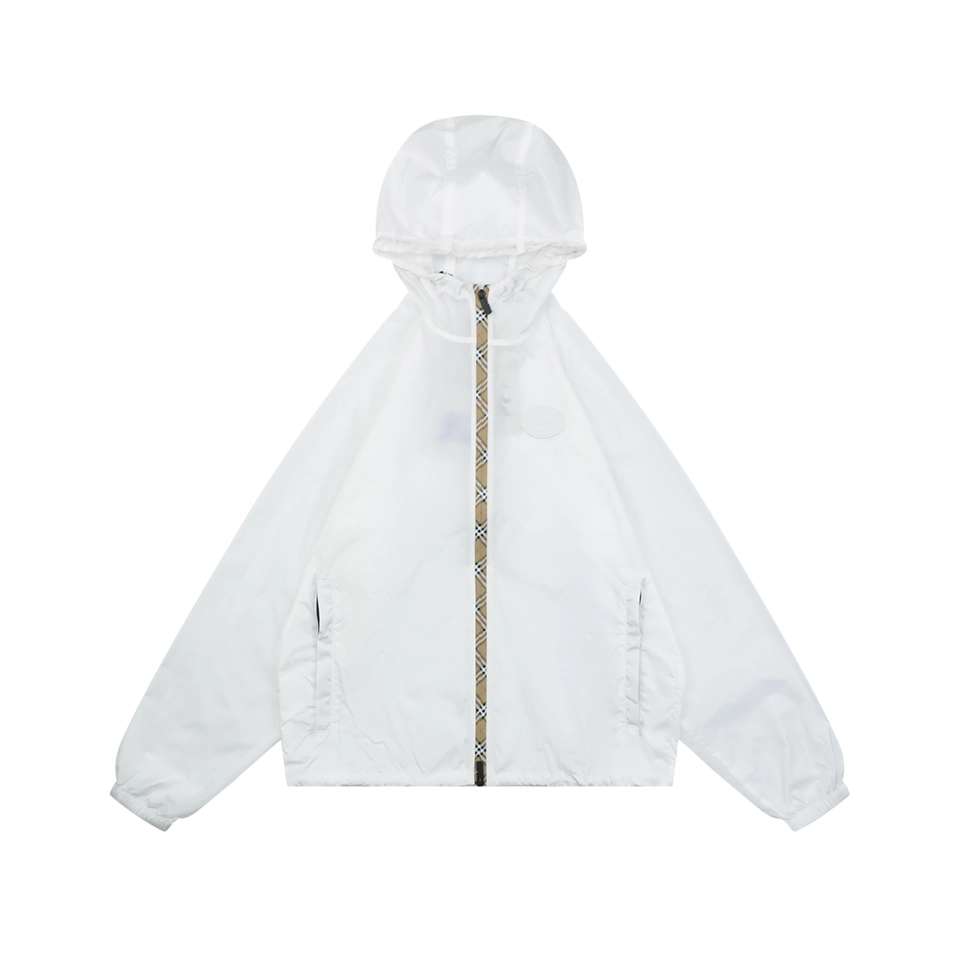 Burberry Check Zip Lightweight Hooded Jacket White Front view