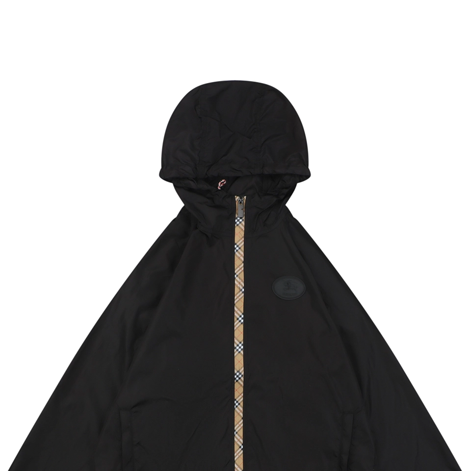 Burberry Check Zip Lightweight Hooded Jacket Black
