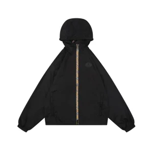 Burberry Check Zip Lightweight Hooded Jacket Black Front view