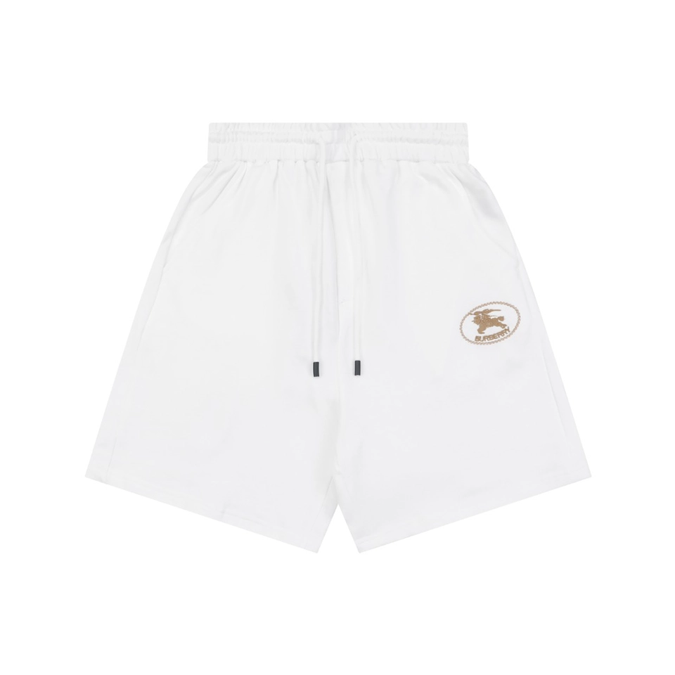 Burberry Equestrian Knight Embroidered Drawstring Shorts White Front view