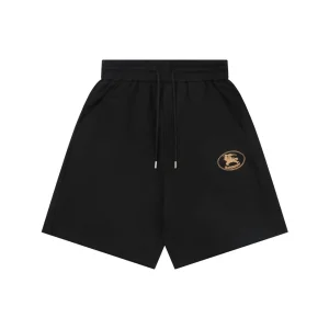 Burberry Equestrian Knight Embroidered Drawstring Shorts Black Front view