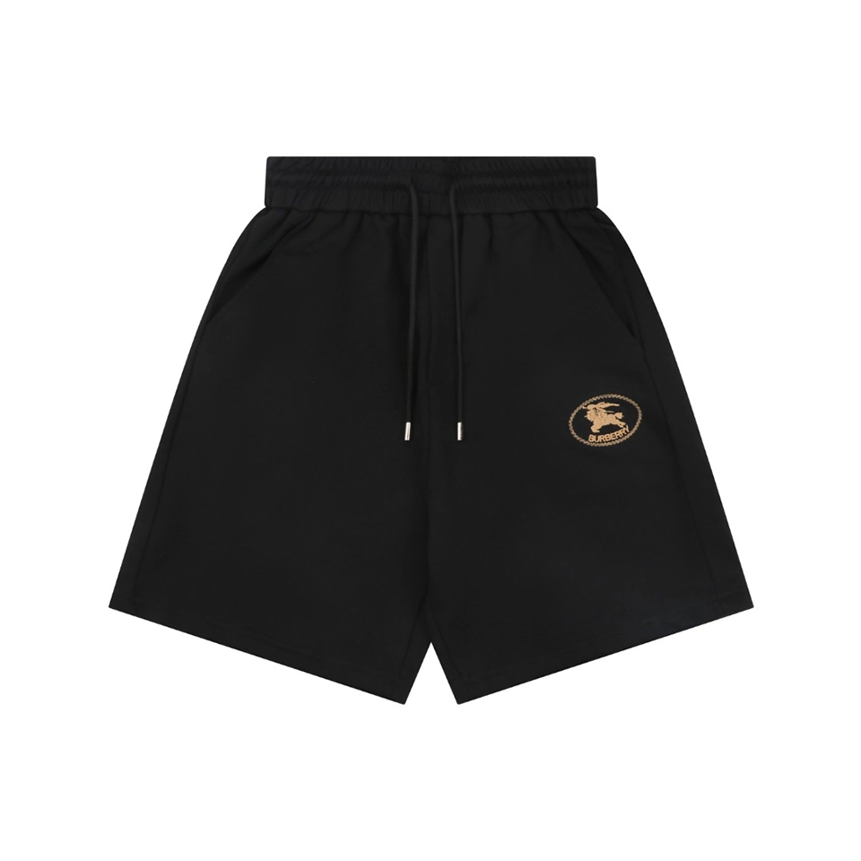 Burberry Equestrian Knight Embroidered Drawstring Shorts Black Front view