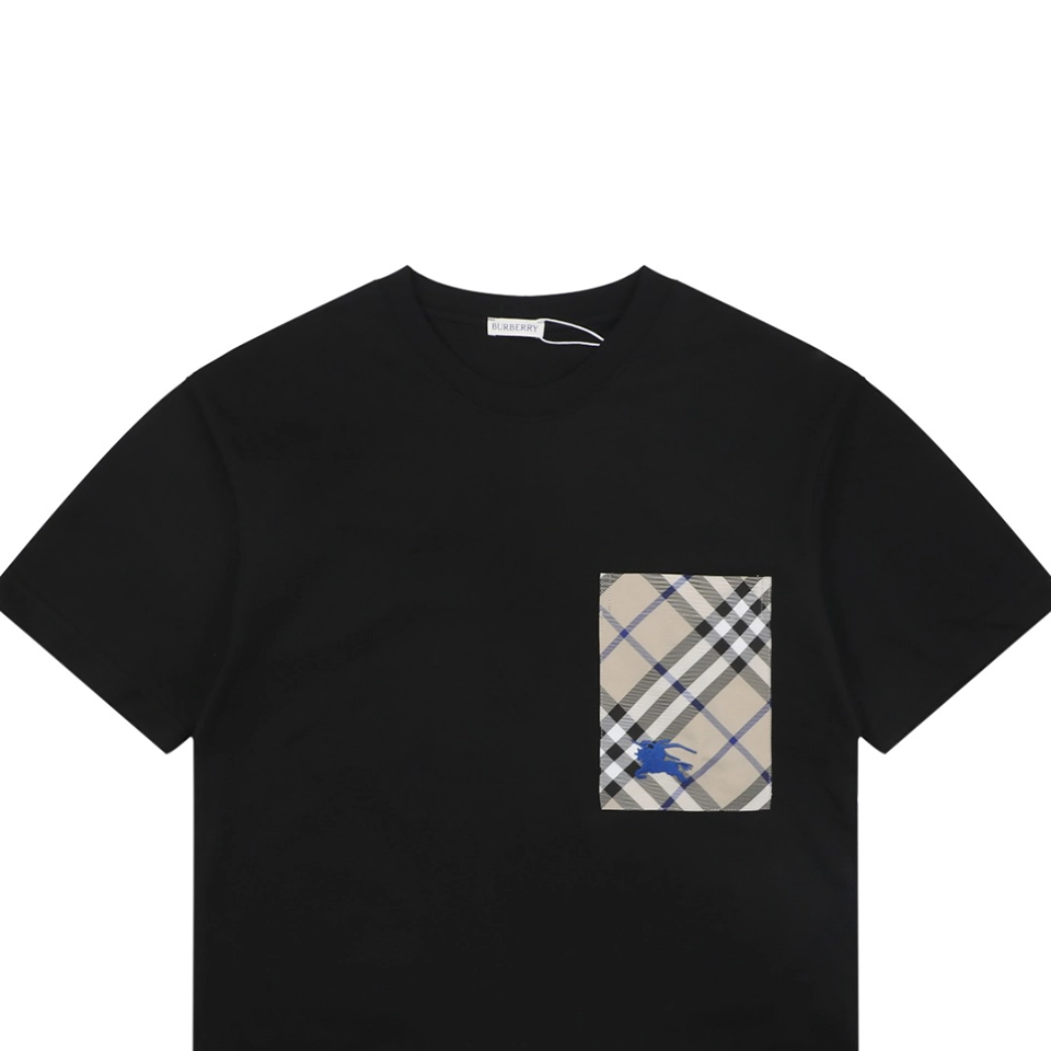 Burberry Equestrian Knight Plaid Pocket T-Shirt Black