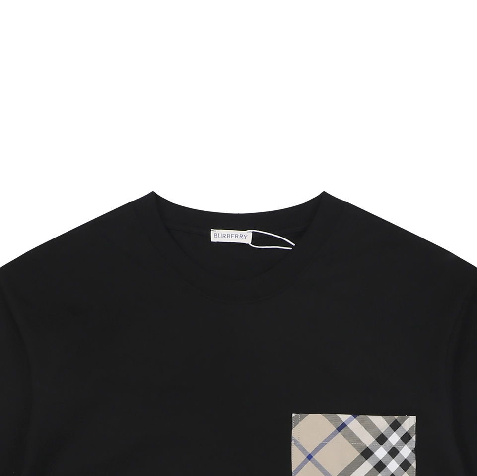 Burberry Equestrian Knight Plaid Pocket T-Shirt Black