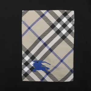 Burberry Equestrian Knight Plaid Pocket T-Shirt Black Front Brand