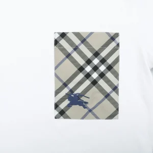 Burberry Equestrian Knight Plaid Pocket T-Shirt White Front Brand