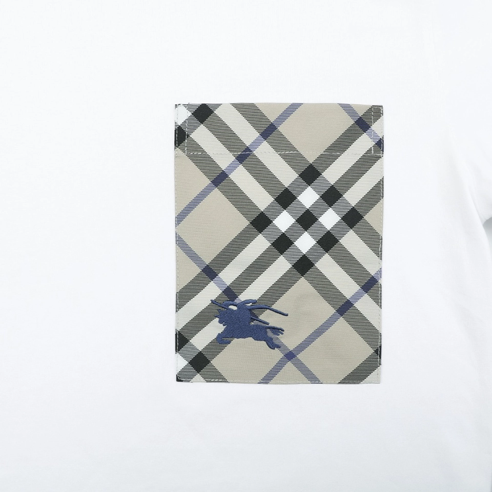 Burberry Equestrian Knight Plaid Pocket T-Shirt White Front Brand