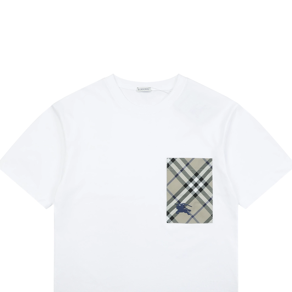 Burberry Equestrian Knight Plaid Pocket T-Shirt White