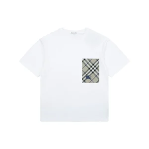 Burberry Equestrian Knight Plaid Pocket T-Shirt White Front view