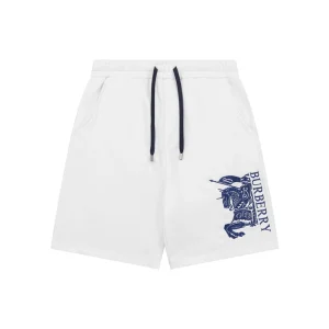 Burberry Half Knight Embroidered Cotton Shorts White Front view