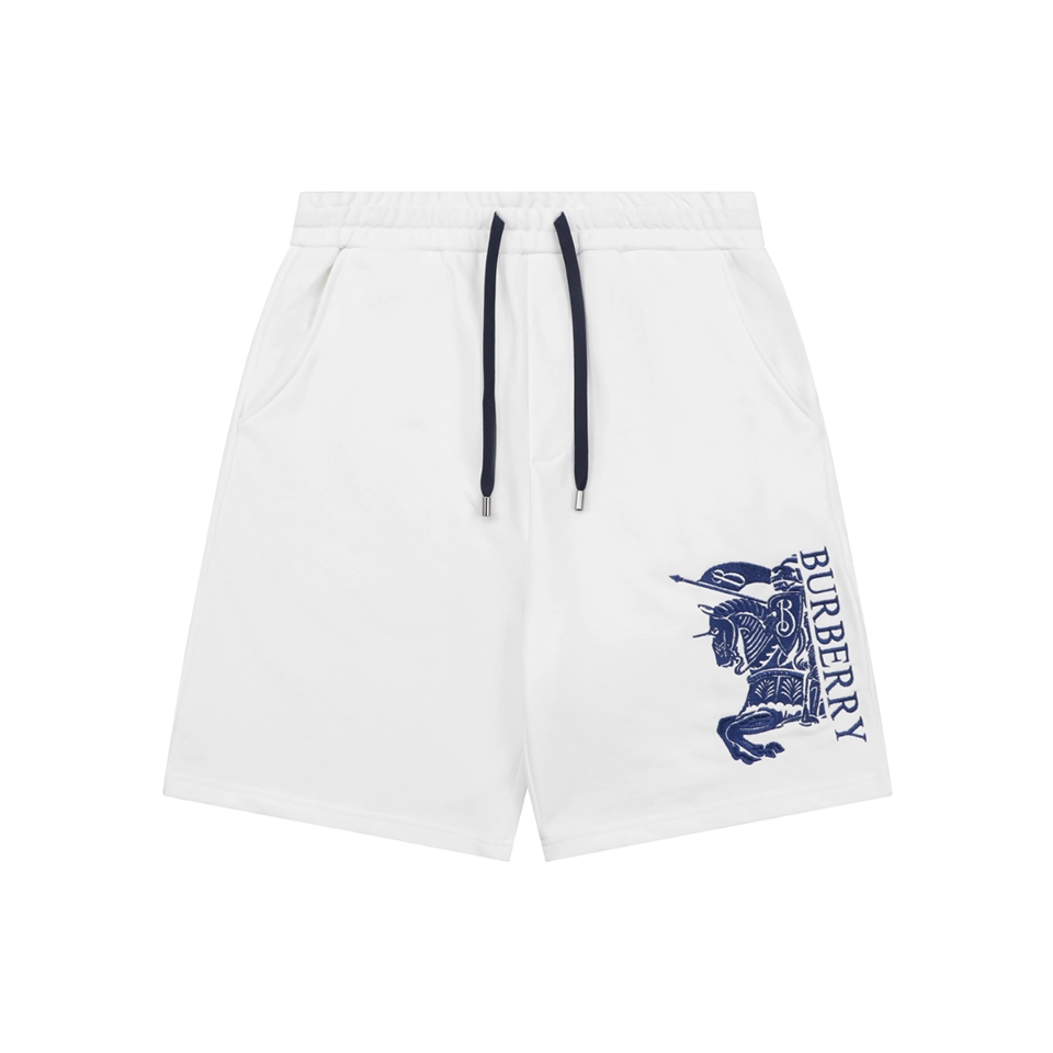 Burberry Half Knight Embroidered Cotton Shorts White Front view