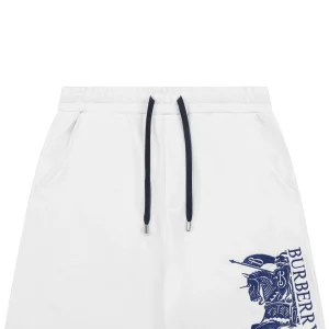 Burberry Half Knight Embroidered Cotton Shorts White