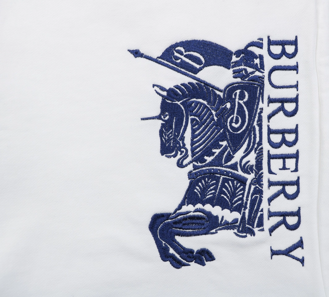 Burberry Half Knight Embroidered Cotton Shorts White Brand Print